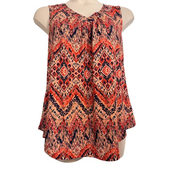 Ofeefan Sleevless Print Tank Size XL Orange Pleated V Neck NWT Stretchy - Picture 9 of 9